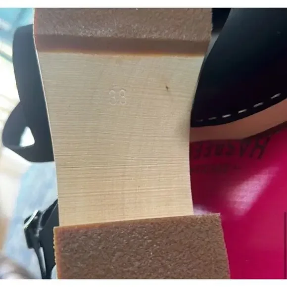 New $248 Womens 8 Covered Swedish Hasbeens Matte Black Clogs Mules Low 2” Heel - Picture 13 of 13